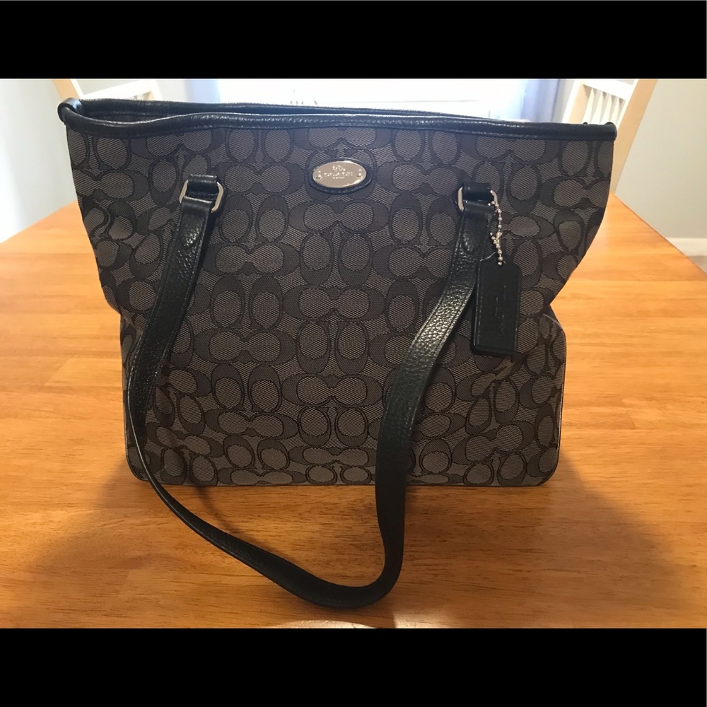Coach Black/Silver Signature Tote